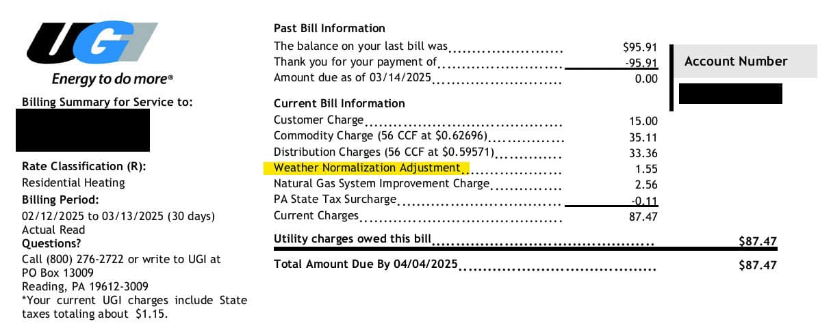 An example of a gas utility bill.