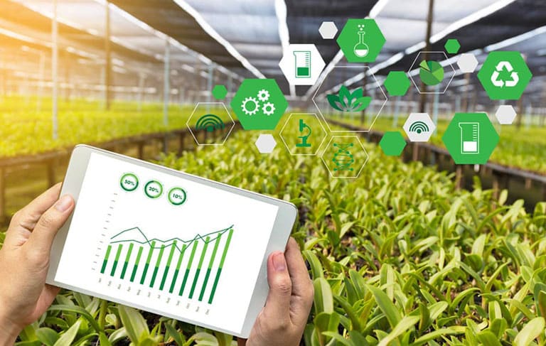 Agriculture technology concept map depicted on a tablet screen.