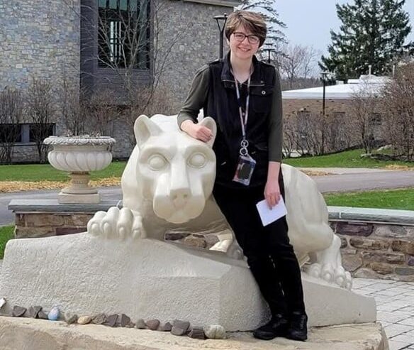 Natalie next to the Penn State Lion
