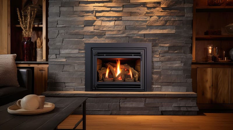 A direct vent gas fireplace insert.